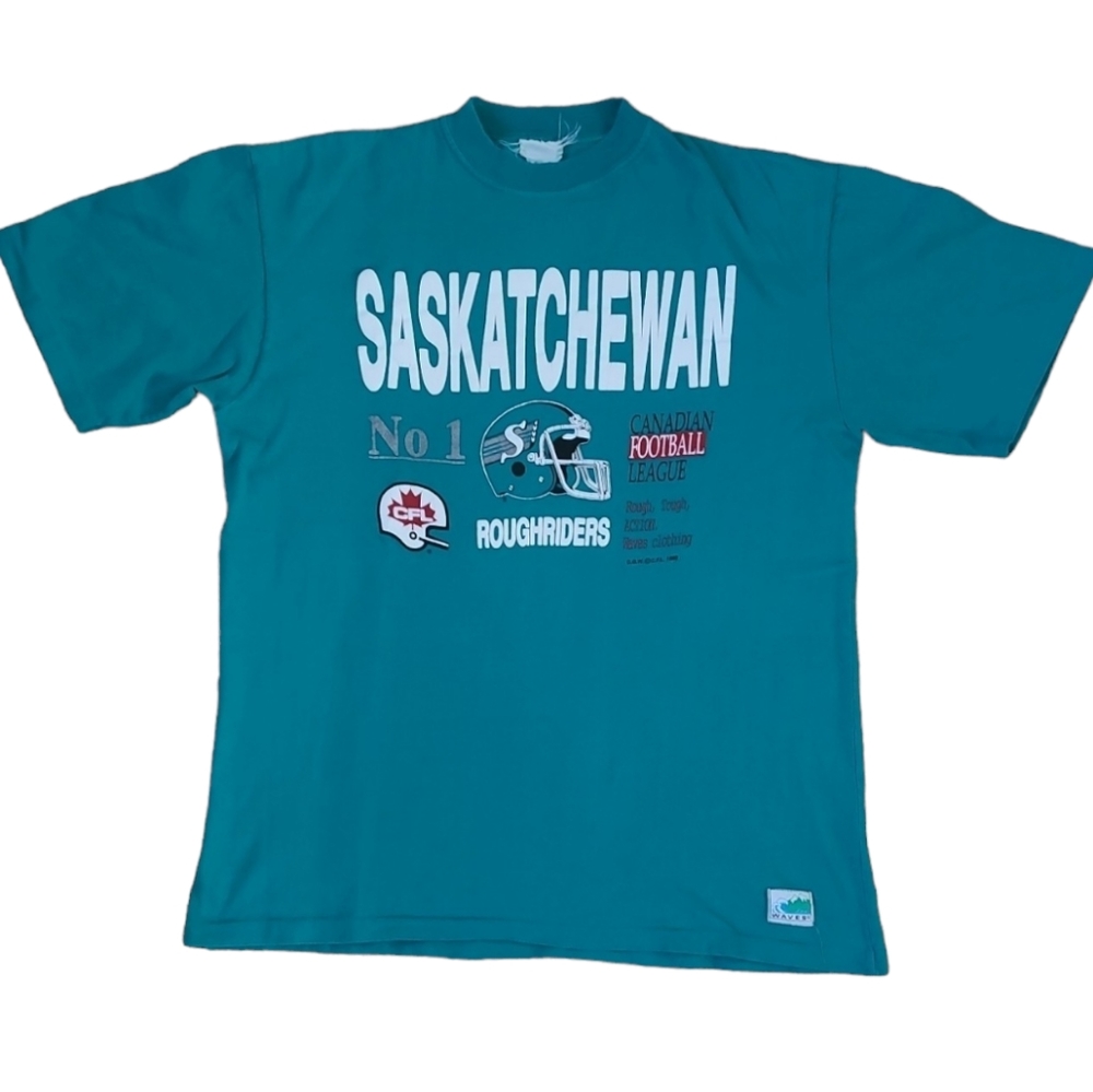 Vintage 1989 Saskatchewan ROUGHRIDERS T-Shirt Single Stitched L-XL